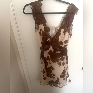 NWT ASOS Beige Dress with Brown lace and Design size 6